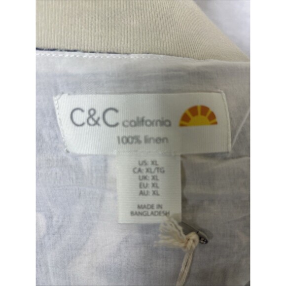 C&C California Twist Front Crop Top 100% Linen Blue Ivory Size XL NEW - Picture 7 of 8